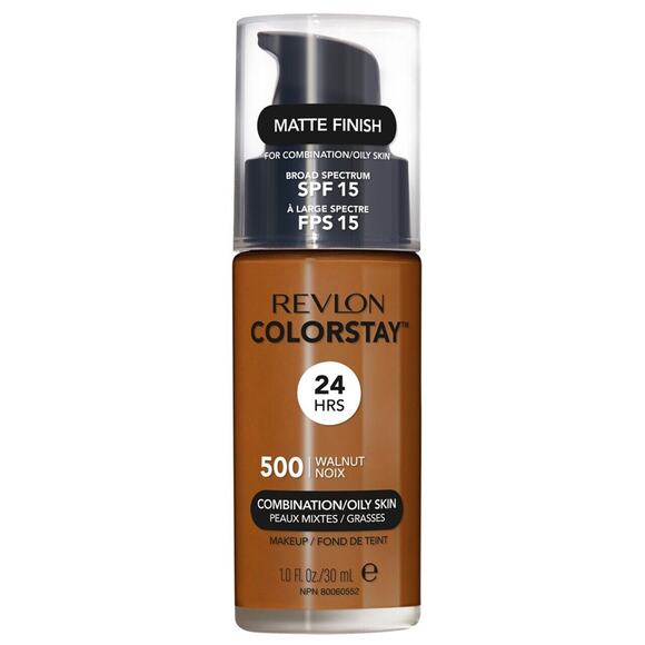 Revlon Colorstay Liquid Foundation 24HR Wear Combination/Oily Skin, 500 Walnut - Picture 1 of 4
